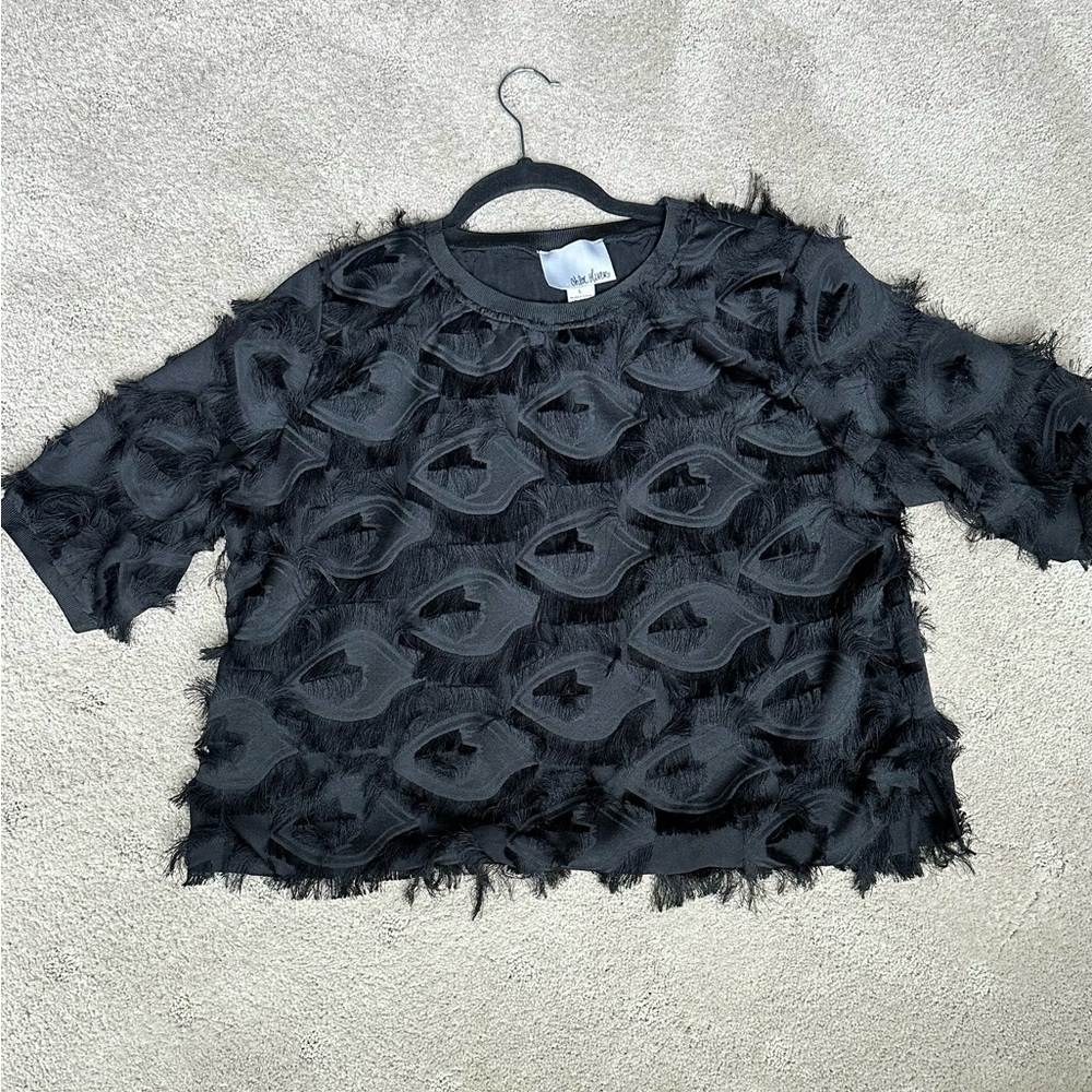 Anthropologie, fringed, fun black top!